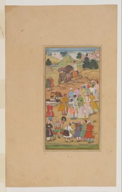 I`timad Khan's entourage observing his submission to Akbar, from the History of Akbar (Akbarnama), by Abu’l-Fazl — تصویر رکورد یوروپیانا
