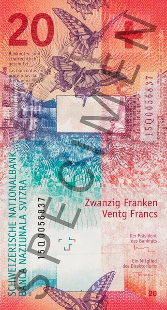 پشت اسکناس 20 francs فرانک سوئیس
