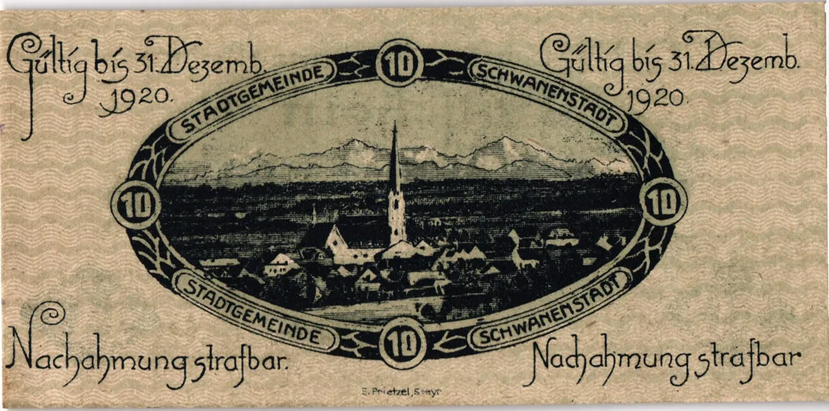 10 Heller, Notgeldschein der Stadtgemeinde Schwanenstadt, Oberösterreich — تصویر رکورد یوروپیانا