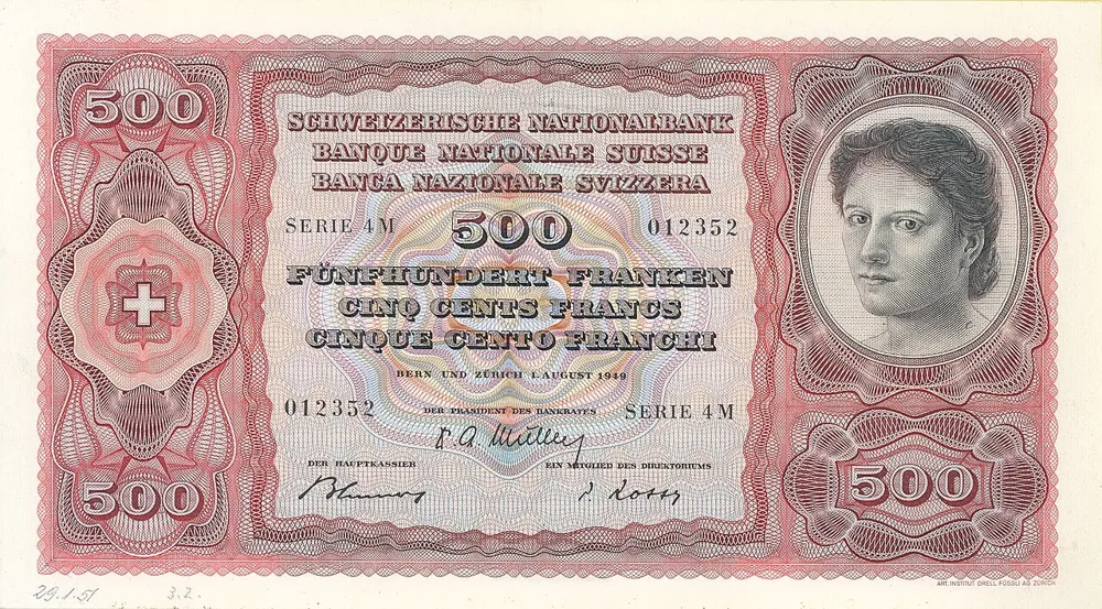 روی اسکناس 500 francs فرانک سوئیس