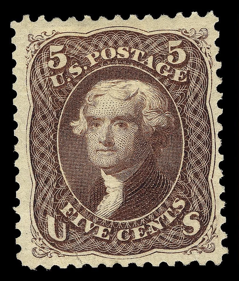 5c Thomas Jefferson re-issue single — تصویر رکورد موزهٔ ملی هنر آسیایی اسمیتسونیان (دسترسی آزاد)
