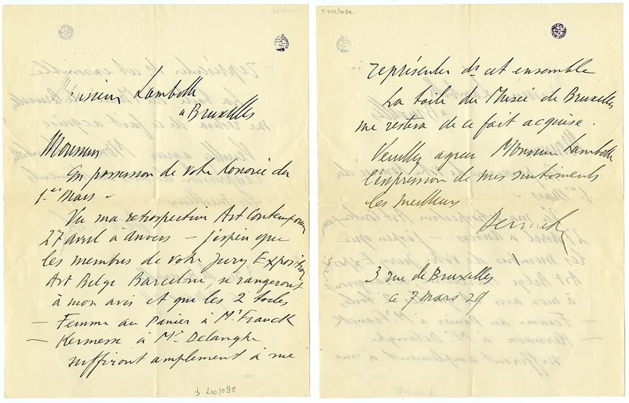 Letter from Constant Permeke to Lambotte — تصویر رکورد ویکیداده