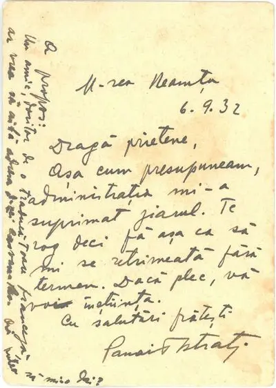 Panait Istrati către Cezar Petrescu — تصویر رکورد یوروپیانا