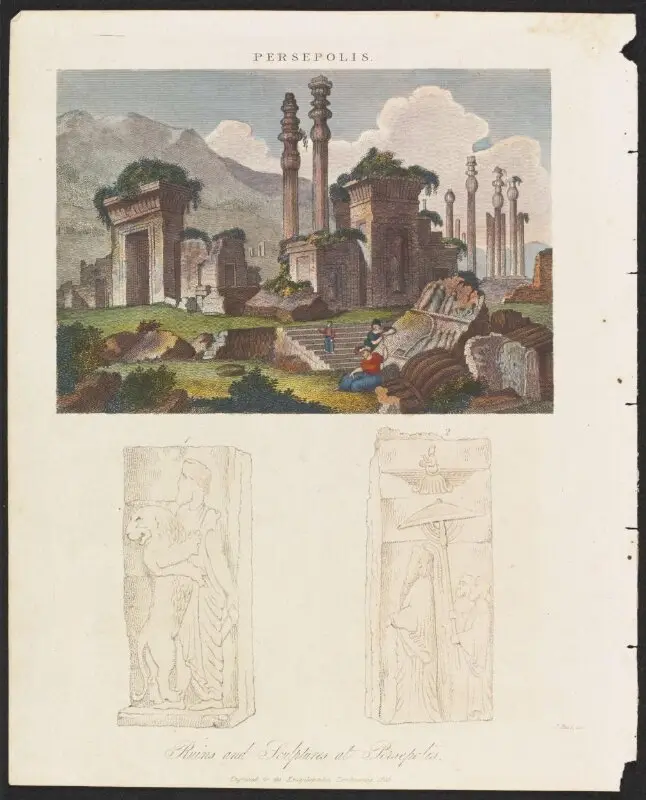 Engraving: Persepolis. Ruins and Sculptures at Persepolis — تصویر رکورد موزهٔ ویکتوریا و آلبرت