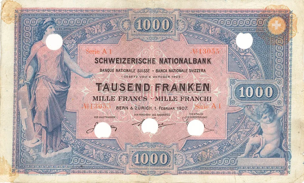روی اسکناس 1000 francs فرانک سوئیس