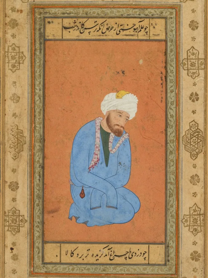 Portrait of a kneeling holy man, from the Prince Salim Album — تصویر رکورد موزهٔ هنر کلیولند (دسترسی آزاد)