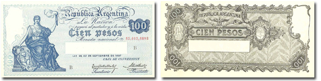 روی اسکناس — 100 peso آرژانتین