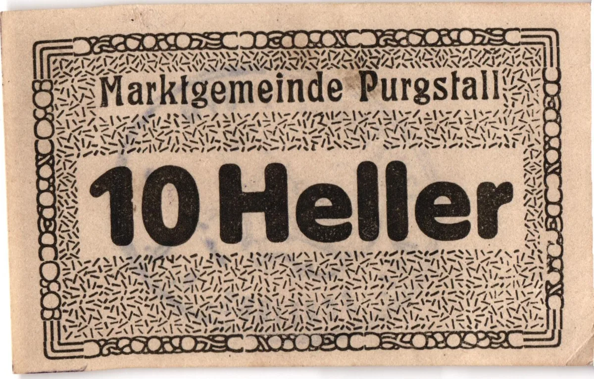10 Heller, Notgeldschein der Marktgemeinde Purgstall, Niederösterreich — تصویر رکورد یوروپیانا