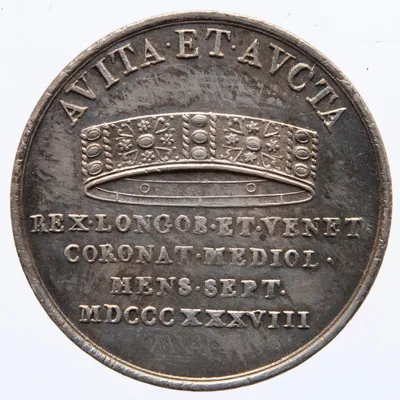 Medalie (jeton) dedicată încoronării lui Ferdinand al V-lea ca rege al Lombardiei și Veneției — تصویر رکورد یوروپیانا — شمارهٔ رکورد 8c97 fcf3e36d1fcb