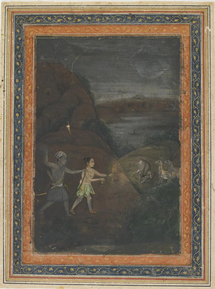 Bhils hunting deer at night — تصویر رکورد موزهٔ ملی هنر آسیایی اسمیتسونیان (دسترسی آزاد)