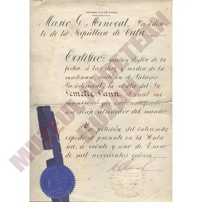 Certificat prin care se atestă că Dumitru Dan a vizitat Președinția Republicii Cuba — تصویر رکورد یوروپیانا