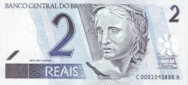 روی اسکناس 2 reais رئال برزیل