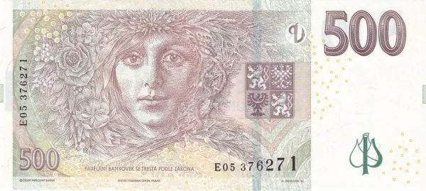 پشت اسکناس 500 Kč کرون چک
