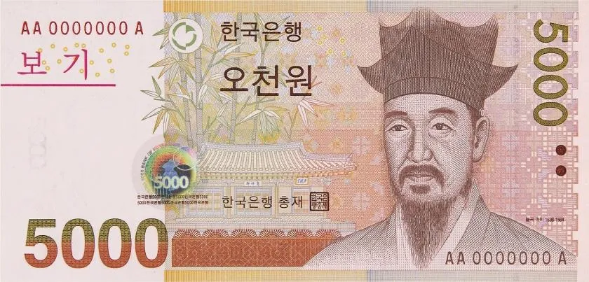 روی اسکناس ₩5,000 وون کرهٔ جنوبی