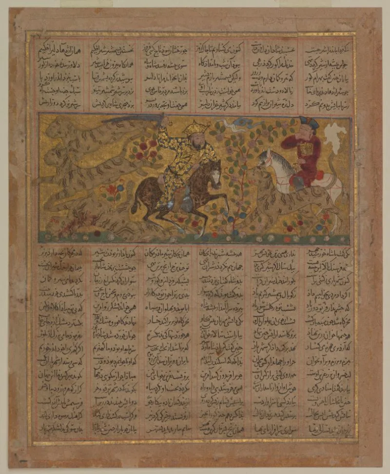 Bahram Gur hunting lions, from the Book of Kings (Shahnama) by Firdausi — تصویر رکورد یوروپیانا