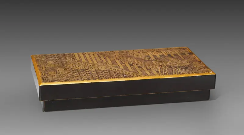 Fragment Mounted as a Box Cover with a Scene from Amida's Paradise — تصویر رکورد موزهٔ هنر کلیولند (دسترسی آزاد)