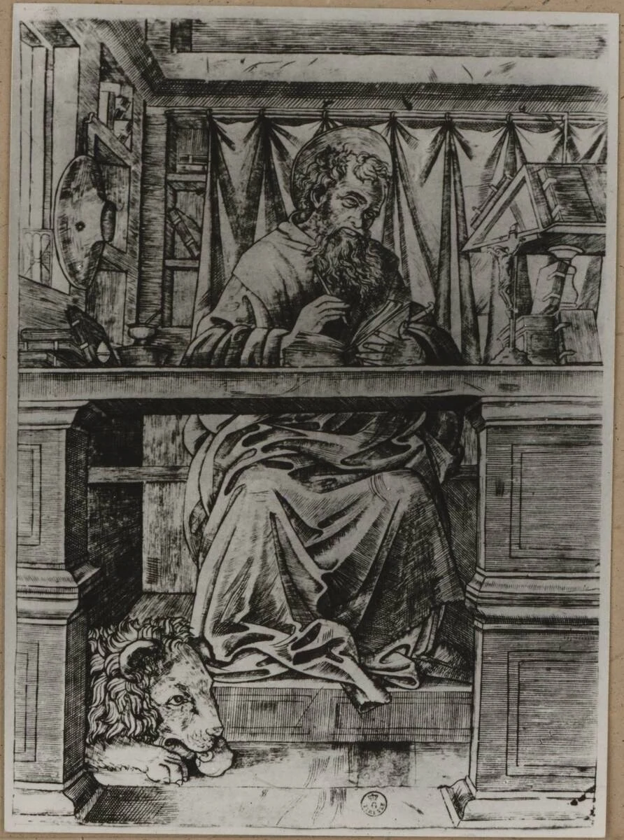 Fotografie einer Abbildung von einem Kupferstich zum Thema "Renaissancemobiliar in italienischen Inkunabeln" (vom Bearbeiter vergebener Titel) — تصویر رکورد یوروپیانا