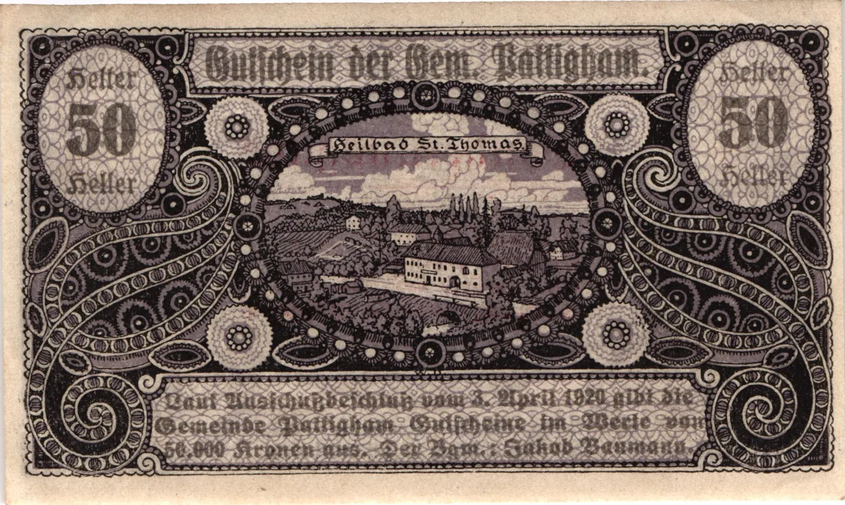50 Heller, Notgeldschein der Gemeinde Pattigham, Oberösterreich — تصویر رکورد یوروپیانا
