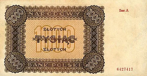 پشت اسکناس — 1000 złotych لهستان