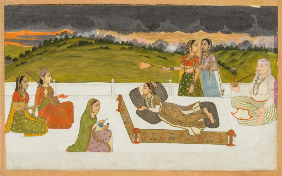 A princess reclining on a terrace with attendants — تصویر رکورد موزهٔ هنر کلیولند (دسترسی آزاد)