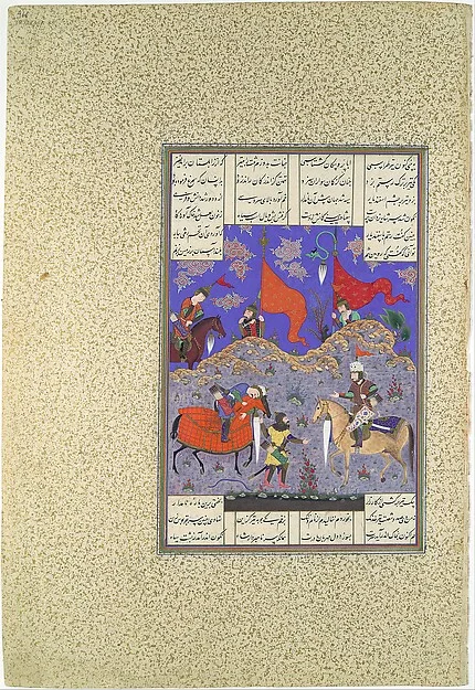"Rustam Slays Isfandiyar", Folio 466r from the Shahnama (Book of Kings) of Shah Tahmasp — تصویر رکورد موزهٔ متروپولیتن (دسترسی آزاد)