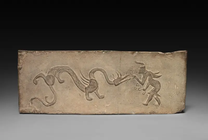 Panel from Model Cooking Stove:  Fairy Feeding Lingzhi Fungus to a Dragon — تصویر رکورد موزهٔ هنر کلیولند (دسترسی آزاد)