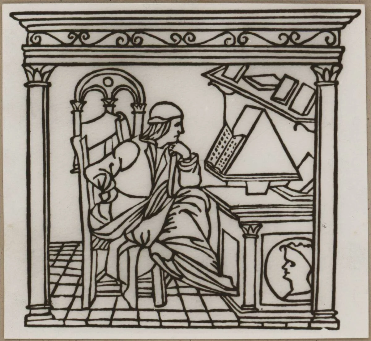 Photograph of the illustration of a woodcut from Bernardo Bellincioni’s “Rime” on the theme “Renaissance furniture in Italian incunabula” (vom BeFotogravergebener Titel) — تصویر رکورد یوروپیانا