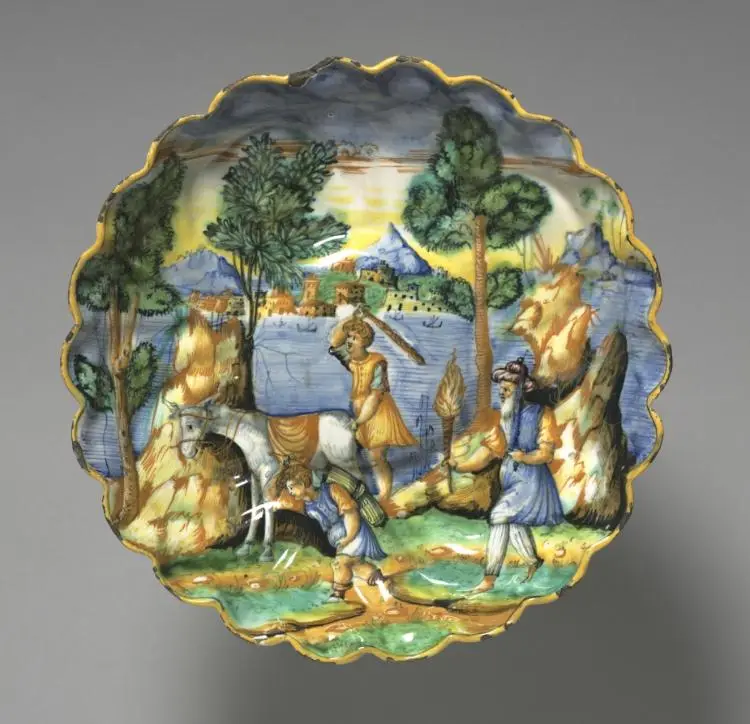 Footed Dish Depicting Abraham and Isaac — تصویر رکورد موزهٔ هنر کلیولند (دسترسی آزاد)