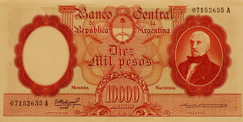 روی اسکناس — 10000 peso آرژانتین