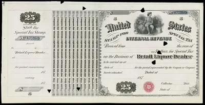 United States Internal Revenue stamp for special tax : received from ... the sum of ... dollars for special tax on the business of retail liquor dealer to be carried on at ... : May 1873 ... April 187 — تصویر رکورد یوروپیانا