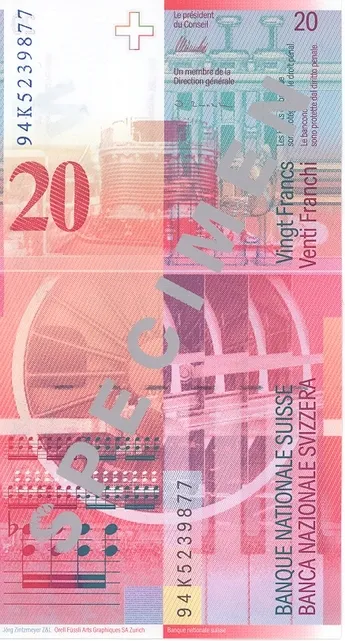 پشت اسکناس 20 francs فرانک سوئیس