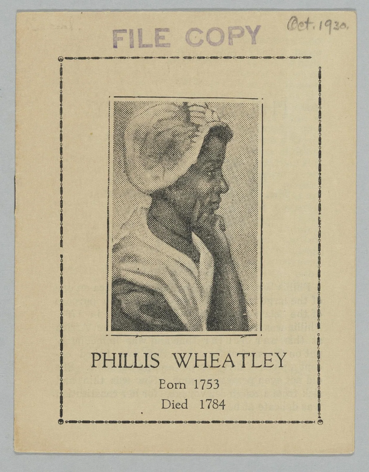 کتابچه Phillis Wheatley — عکس رکورد موزهٔ ملی تاریخ و فرهنگ آفریقاییـآمریکایی (اسمیتسونیان)