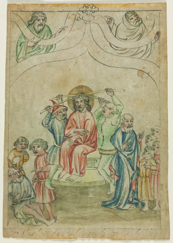 Single Leaf from a Biblia Pauperum: Christ Crowned with Thorns (recto) — تصویر رکورد موزهٔ هنر کلیولند (دسترسی آزاد)
