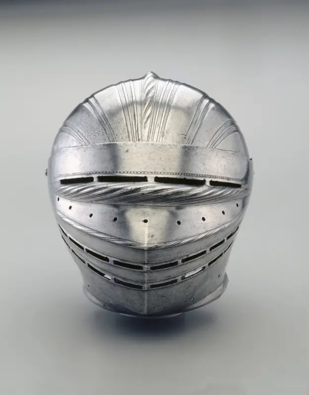 Field Armor in Maximilian Style: Helmet — تصویر رکورد موزهٔ هنر کلیولند (دسترسی آزاد)