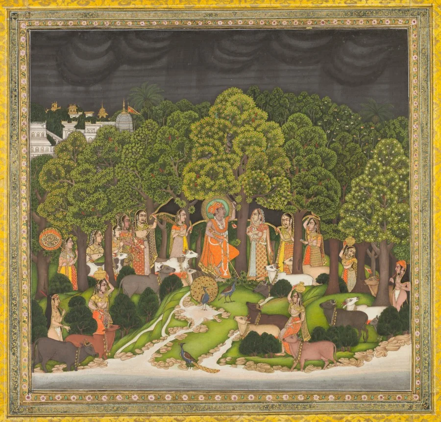 Radha and Krishna meet in the forest during a storm — تصویر رکورد موزهٔ هنر کلیولند (دسترسی آزاد)