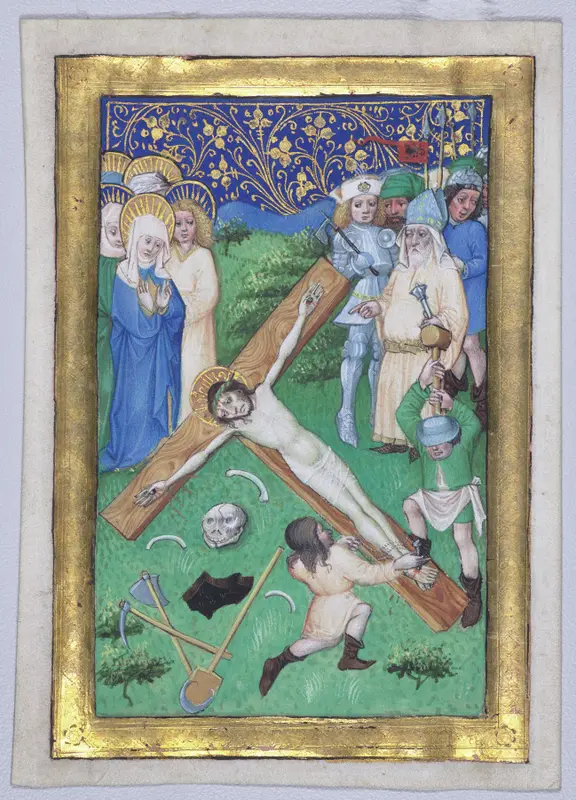 Leaf from a Book of Hours: Christ Being Nailed to the Cross — تصویر رکورد موزهٔ هنر کلیولند (دسترسی آزاد)