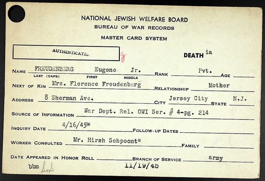 World War II Jewish Servicemen Card — تصویر رکورد ویکیداده
