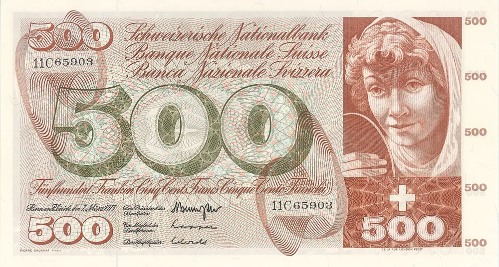روی اسکناس 500 francs فرانک سوئیس