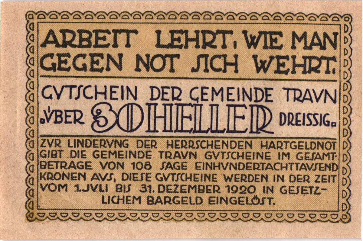 30 Heller, Notgeldschein der Gemeinde Traun, Oberösterreich — تصویر رکورد یوروپیانا