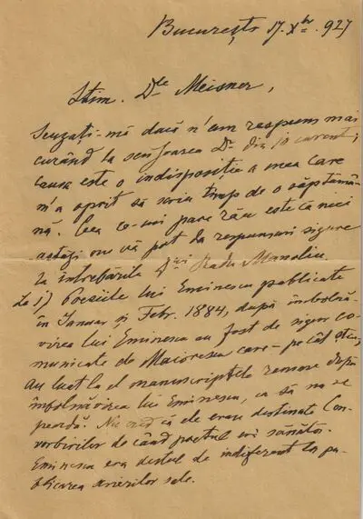 Scrisoare Iacob Negruzzi către Constantin Meissner — تصویر رکورد یوروپیانا