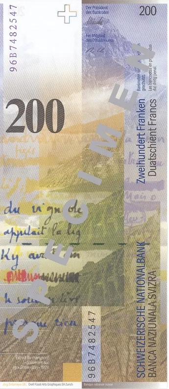 پشت اسکناس 200 francs فرانک سوئیس