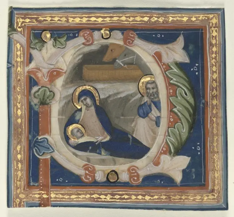 Historiated Initial (P) Excised from a Gradual: The Nativity — تصویر رکورد موزهٔ هنر کلیولند (دسترسی آزاد)