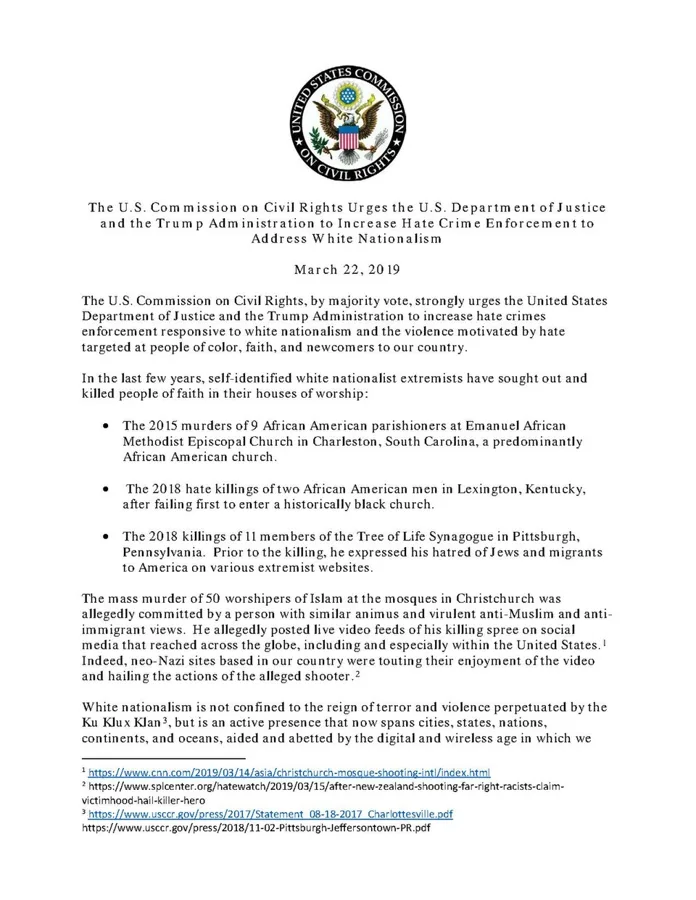 The U.S. Commission on Civil Rights Urges the U.S. Department of Justice and the Trump Administration to Increase Hate Crime Enforcement to Address White Nationalism — تصویر رکورد ویکیداده