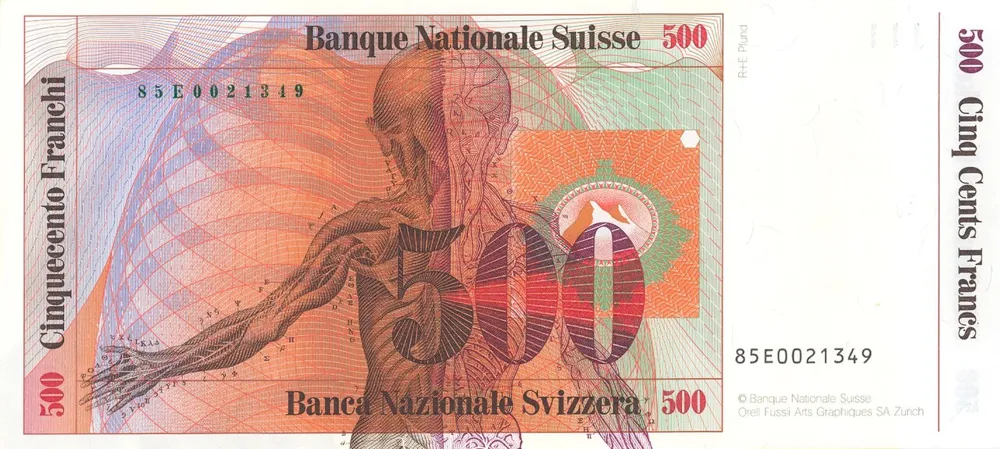 پشت اسکناس 500 francs فرانک سوئیس