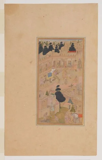 Construction at Akbar's new capital Fatehpur Sikri, from the History of Akbar (Akbarnama), by Abu’l-Fazl — تصویر رکورد یوروپیانا