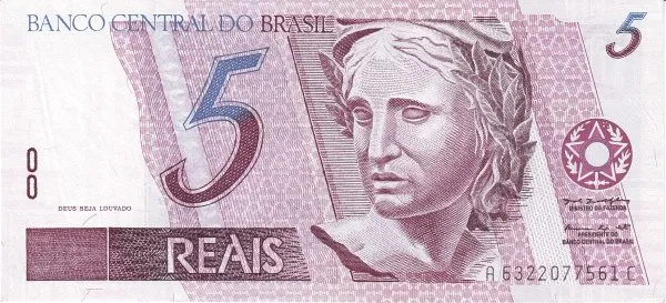 روی اسکناس 5 reais رئال برزیل
