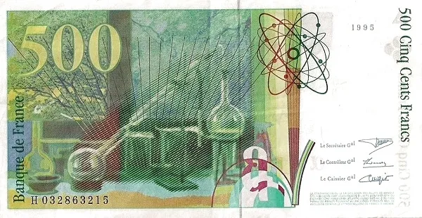 پشت اسکناس 500 F فرانک فرانسه