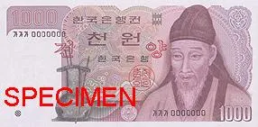 روی اسکناس ₩1,000 وون کرهٔ جنوبی