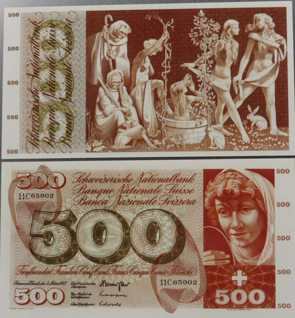Banknote Fr 500, historisch, 1957 — تصویر رکورد یوروپیانا