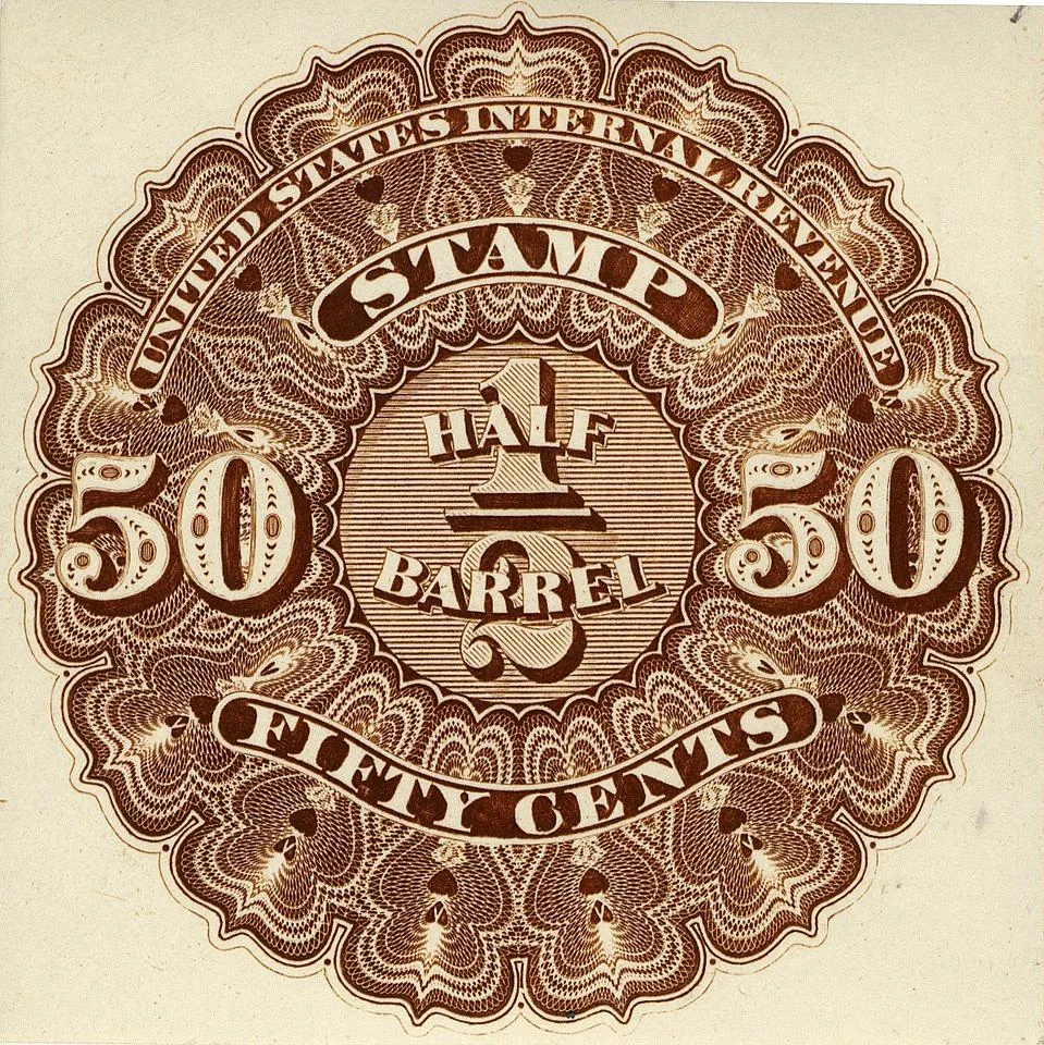 50c Beer revenue stamp single — تصویر رکورد موزهٔ ملی هنر آسیایی اسمیتسونیان (دسترسی آزاد)